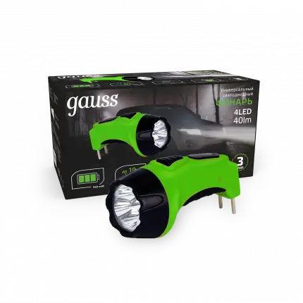 Фонарь ручной Gauss модель GFL104 4LED 40lm  lead acid 350mAh LED 1/12/72 GF104
