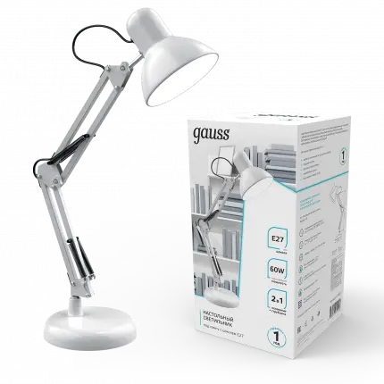 Светильник настольный Gauss модель GTL002 60W 220-240V E27 белый струбцина и основание 1/12 GT0021