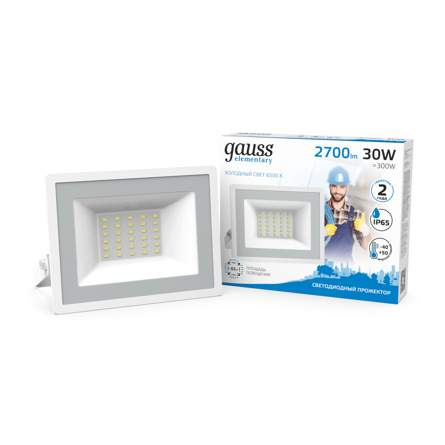 Прожектор Gauss Elementary 30W 2700lm 6500K 200-240V IP65 белый LED 1/10 613120330