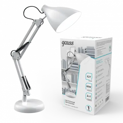 Светильник настольный Gauss модель GTL003 60W 220-240V E27 белый струбцина и основание 1/12 GT0031