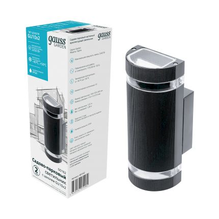 Светильник садово-парковый Gauss Enigma настенный архитектурный, 2xGU10, 100*105*300mm, 170-240V / 50Hz, 2xMax.50W, IP54, 1/12 GD162