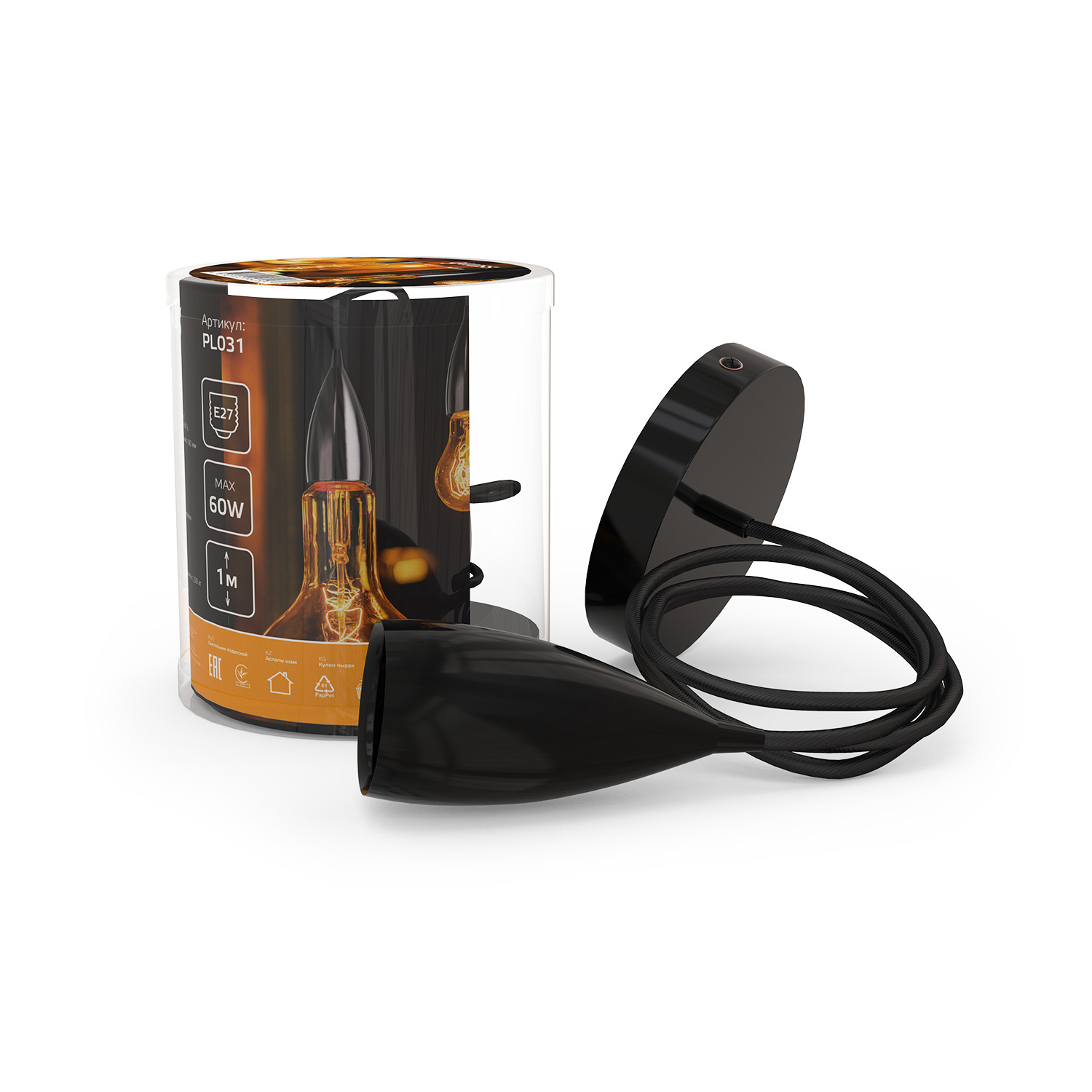 Светильник подвесной Gauss Decor PL031 черный E27, 1 м, 1/40 PL031