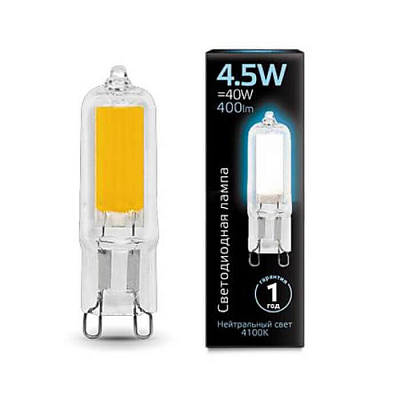 Лампа Gauss LED G9 AC220-240V 4.5W 400lm 4100K Glass 1/10/200 107809204