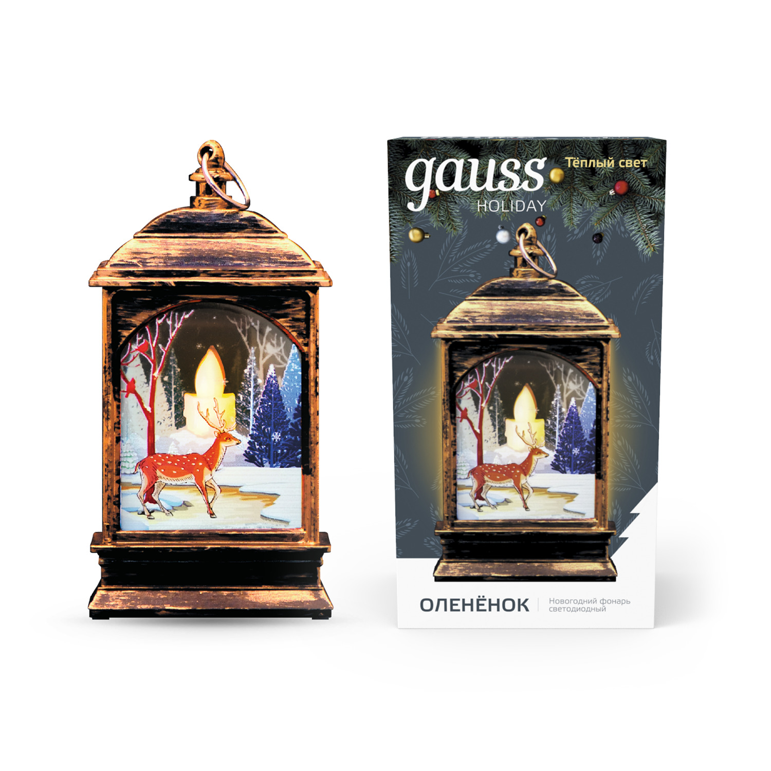 Фонарь новогодний светодиодный "Олененок" Gauss серия Holiday, 0,1W, тёплый свет,  бронзовый, батарейки в комплекте, 1/100 HL031
