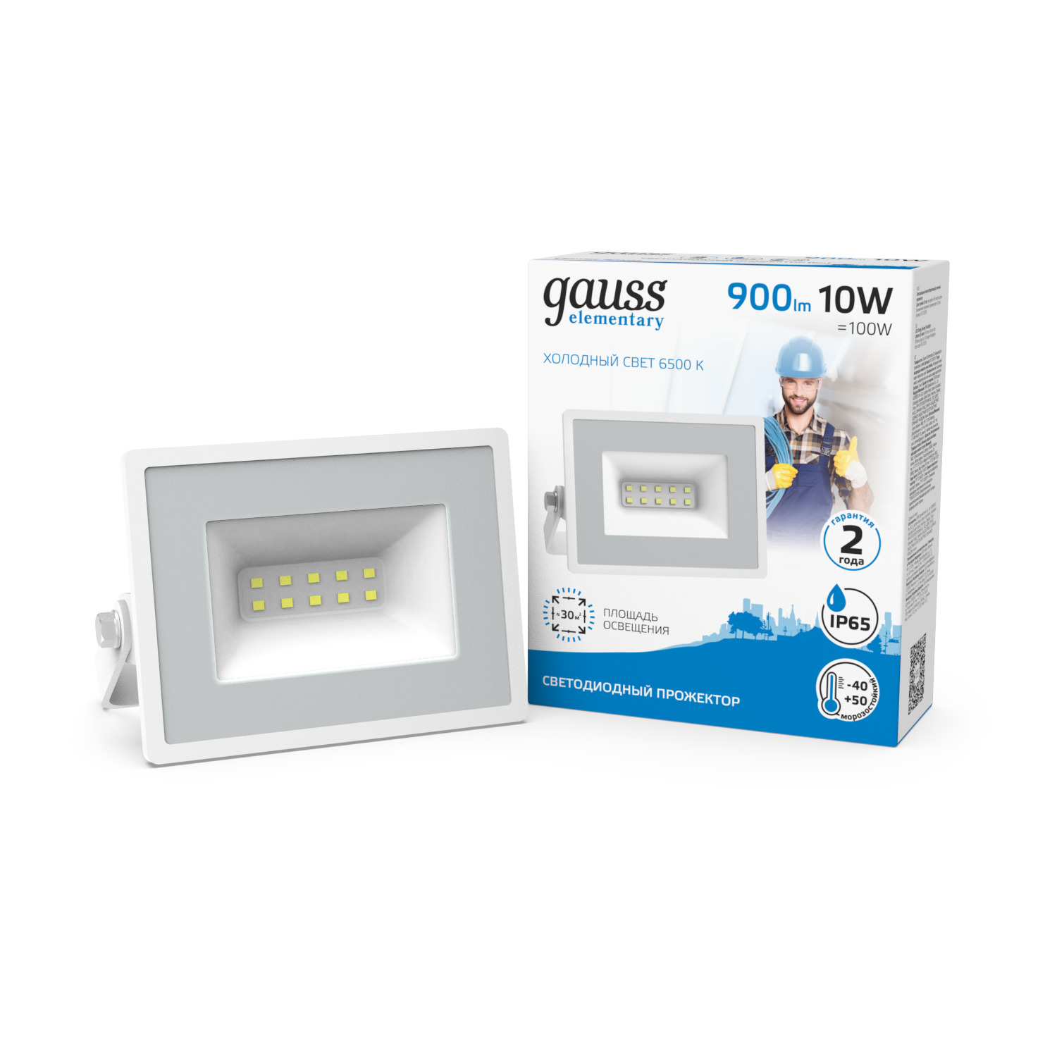 Прожектор Gauss Elementary 10W 850lm 6500K 200-240V IP65 белый LED 1/20 613120310