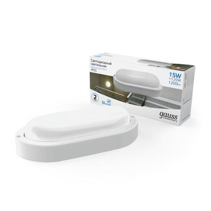 Светильник ЖКХ Gauss Elementary овал 15W 1200lm 6500K 160-260V IP65 200*98*46мм белый LED 1/40 161411315