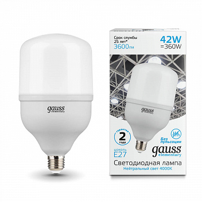 Лампа Gauss Elementary LED T120 E27 42W 3600lm 180-240V 4000K 1/12 63224