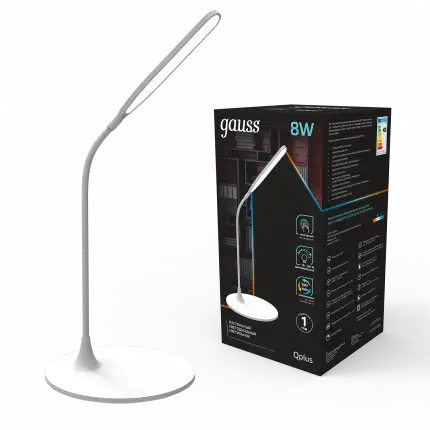 Светильник настольный Gauss Qplus модель GTL502 8W 500lm 3500-5500K 170-265V белый диммируемый LED 1/12 GT5021