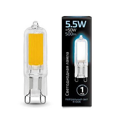 Лампа Gauss LED G9 AC220-240V 5.5W 500lm 4100K Glass 1/10/200 107809205