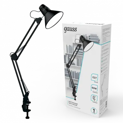Светильник настольный Gauss модель GTL001 60W 220-240V E27 черный струбцина 1/16 GT0012