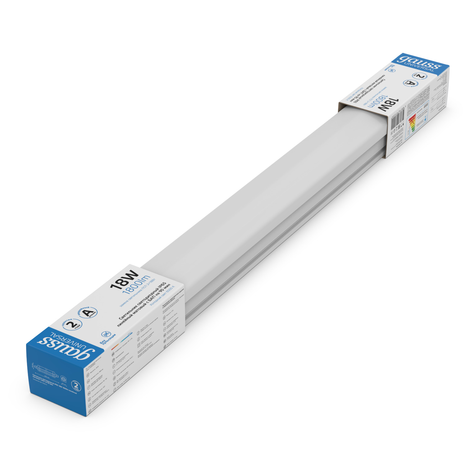 Светильник LED Gauss IP65 605*60*56мм 18Вт 1800lm 6500К UNIVERSAL матовый с БАП 90 мин 1/20 843424318A