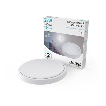 Светильник ЖКХ Gauss HALL круг 25W 1840lm 4000K 200-240V IP40 D210*35мм белый LED 1/20 193411225
