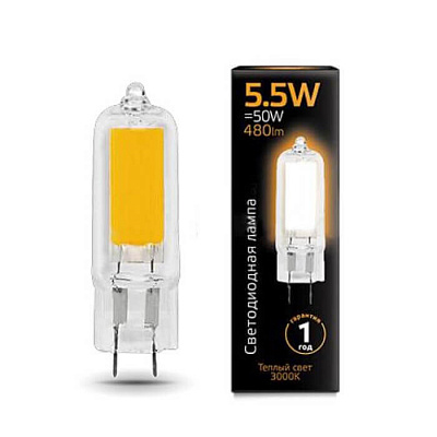 Лампа Gauss LED G4 AC220-240V 5.5W 480lm 3000K Glass 1/10/200 107807105