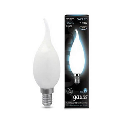 Лампа Gauss LED Filament Свеча на ветру OPAL E14 5W 450lm 4100К 1/10/50 104201205