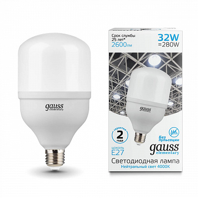 Лампа Gauss Elementary LED T100 E27 32W 2600lm 180-240V 4000K 1/20 63223