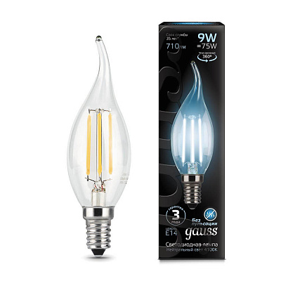 Лампа Gauss LED Filament Свеча на ветру E14 9W 710lm 4100K 1/10/50 104801209