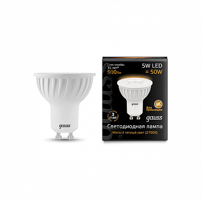 Лампа Gauss LED MR16 GU10 5W 500lm 3000K 1/10/100 101506105