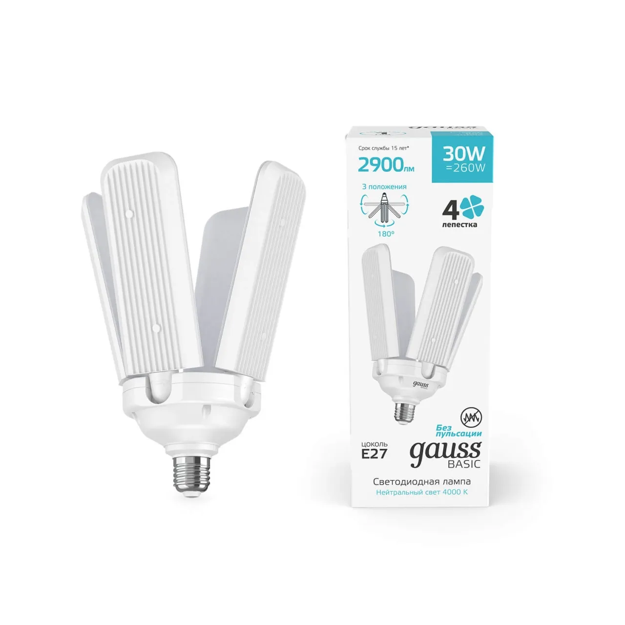 Лампа Gauss Basic 30W 2900lm 4000K E27 Клевер-4 LED 1/20 11732232