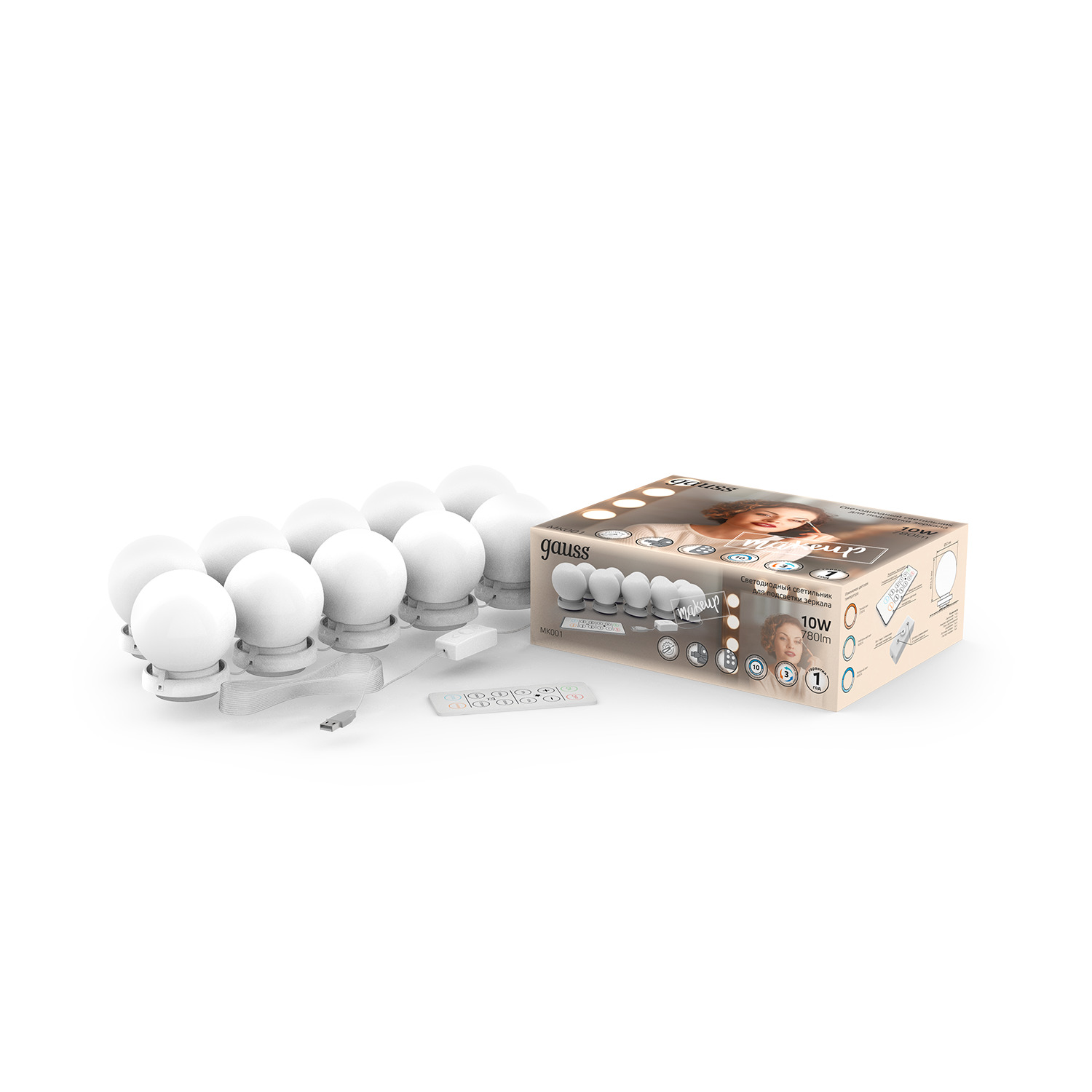 Светодиодный светильник Gauss MAKEUP MK001 10W 780lm 220-240V для зеркала LED 1/8/48 MK001