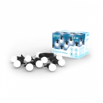 Гирлянда светодиодная "Белт Лайт" Gauss серия Holiday, 10 ламп, 7,7 м, IP44, белый, 1/6 HL062