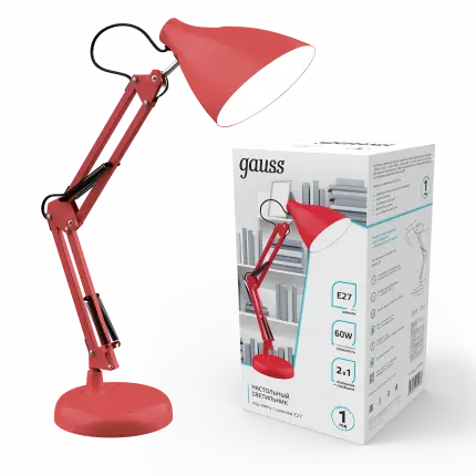 Светильник настольный Gauss модель GTL003 60W 220-240V E27 красный струбцина и основание 1/12 GT0034