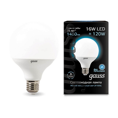 Лампа Gauss LED G95 E27 16W 1400lm 4100K 1/32 105102216