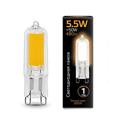 Лампа Gauss LED G9 AC220-240V 5.5W 480lm 3000K Glass 1/10/200 107809105