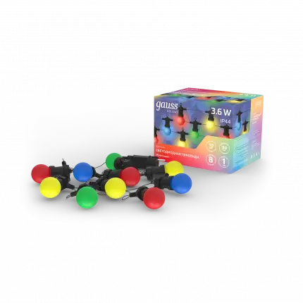 Гирлянда светодиодная "Белт Лайт" Gauss серия Holiday, 10 ламп, 7,7 м, IP44, мультицвет, 1/6 HL060