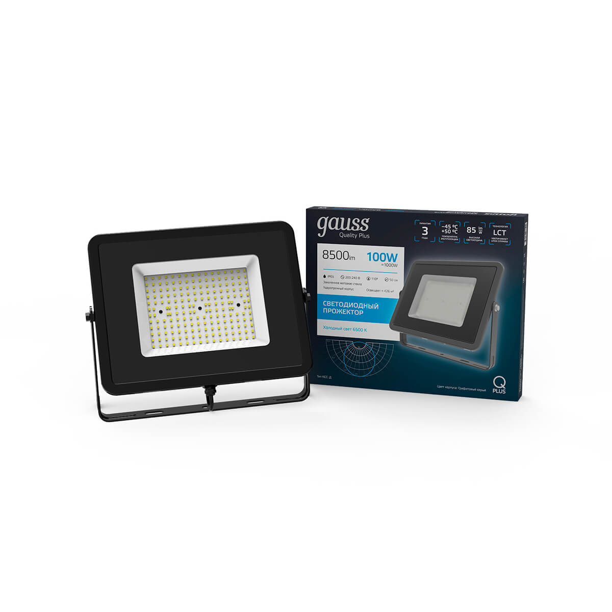 Прожектор Gauss Qplus 100W 8500lm 6500K 175-265V IP65 графитовый LED 1/4 690511100