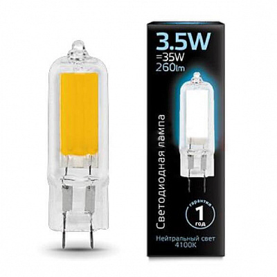 Лампа Gauss LED G4 AC220-240V 3.5W 260lm 4100K Glass 1/10/200 107807203