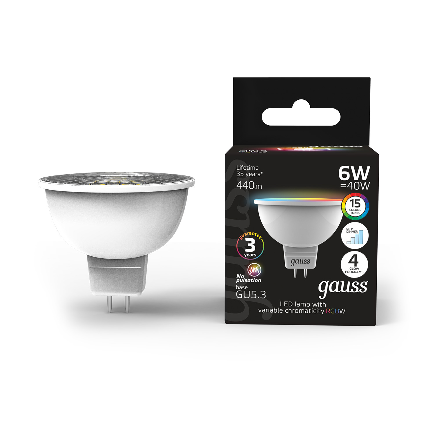 Лампа Gauss MR16 6W GU5.3 RGBW+димирование LED 1/100 101105406