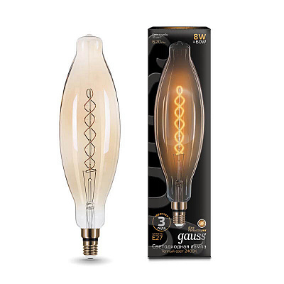 Лампа Gauss Led Vintage Filament Flexible BT120 8W E27 120*420mm Golden 620lm 2400K 1/10 156802008