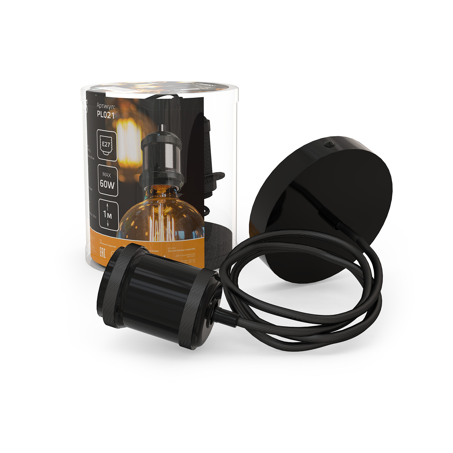 Светильник подвесной Gauss Decor PL021 черный E27, 1 м, 1/40 PL021