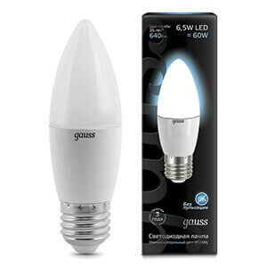 Лампа Gauss LED Свеча E27 6.5W 550lm 4100К 1/10/50 103102207