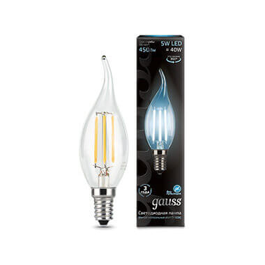 Лампа Gauss LED Filament Свеча на ветру E14 5W 450lm 4100K 1/10/50 104801205
