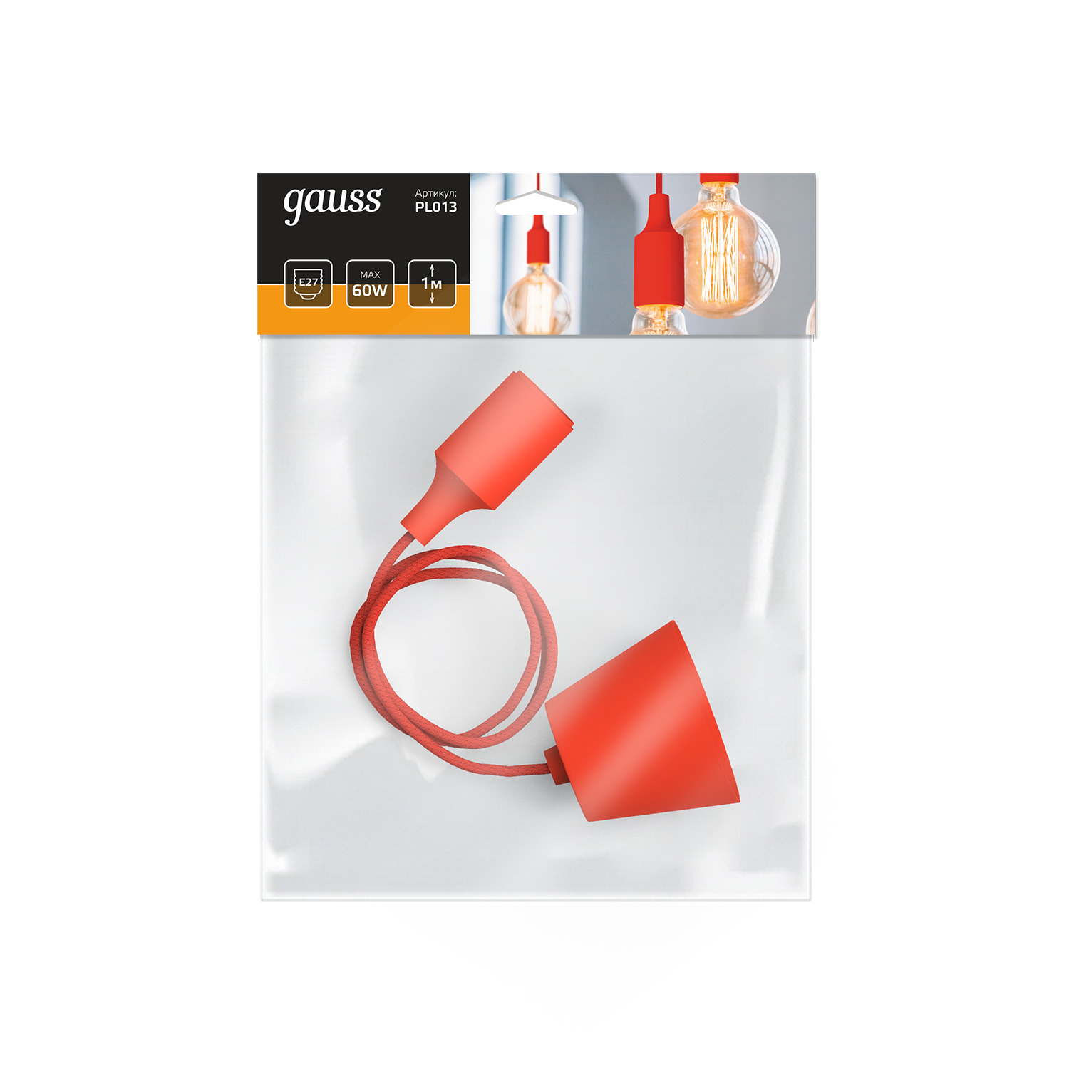 Светильник подвесной Gauss Decor PL013 красный E27, 1 м, 1/40 PL013