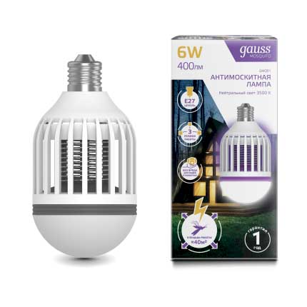 Антимоскитная лампа Gauss Mosquito, 6Вт, E27, 1/40 GMQ01