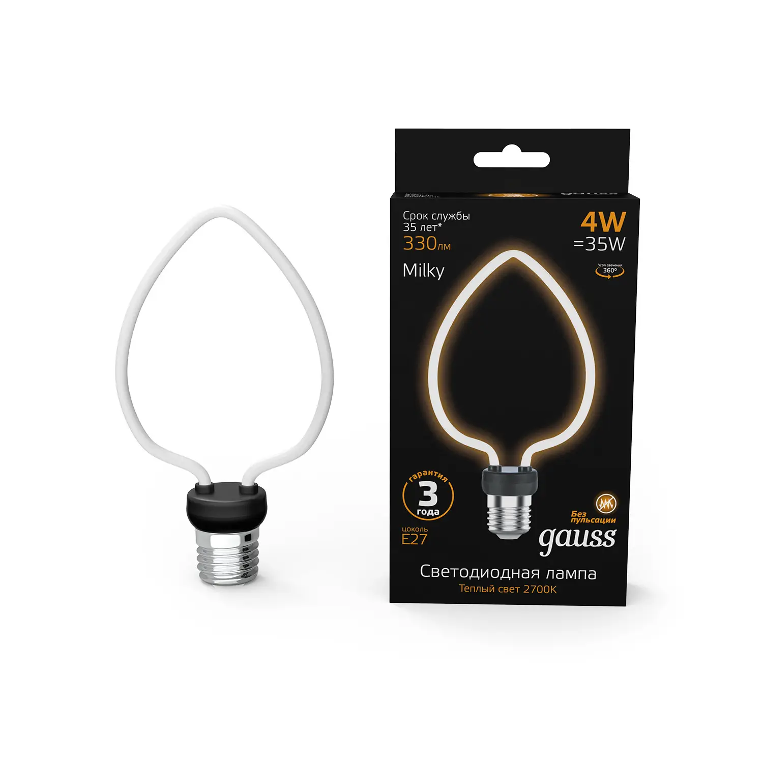 Лампа Gauss Filament Artline Heart 4W 330lm 2700К Е27 milky LED 1/10/100 1003802104