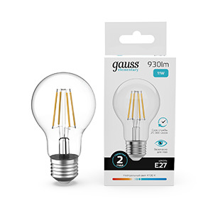 Лампа Gauss Filament Elementary А60 11W 930lm 4100К Е27 LED 1/10/50 22221