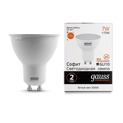 Лампа Gauss LED Elementary MR16 GU10 7W 530lm 3000К 1/10/100 13617