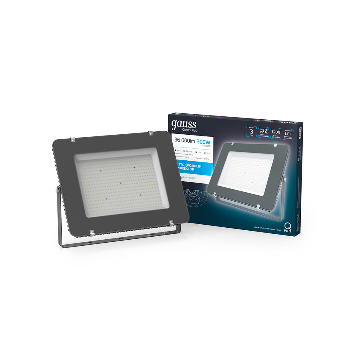 Прожектор Gauss Qplus 300W 36000lm 6500K 175-265V IP65 графитовый LED 1/2 690511300