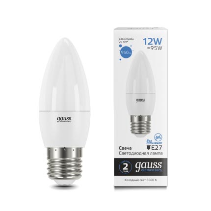 Лампа Gauss Elementary Свеча 12W 950lm 6500K E27 LED 1/10/100 30232