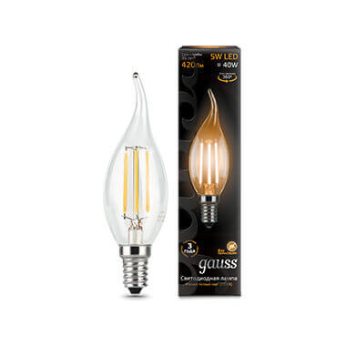 Лампа Gauss LED Filament Свеча на ветру E14 5W 420lm 2700K 1/10/50 104801105