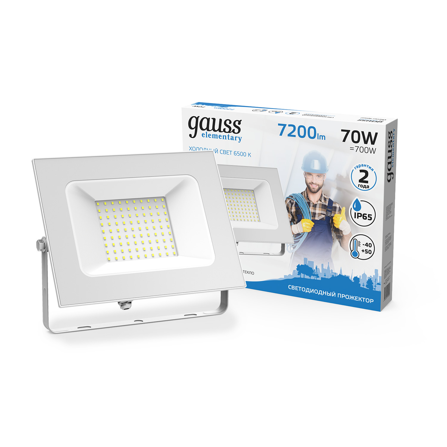 Прожектор Gauss Elementary 70W 7200lm 6500K 175-265V IP65 белый LED 1/10 613120370