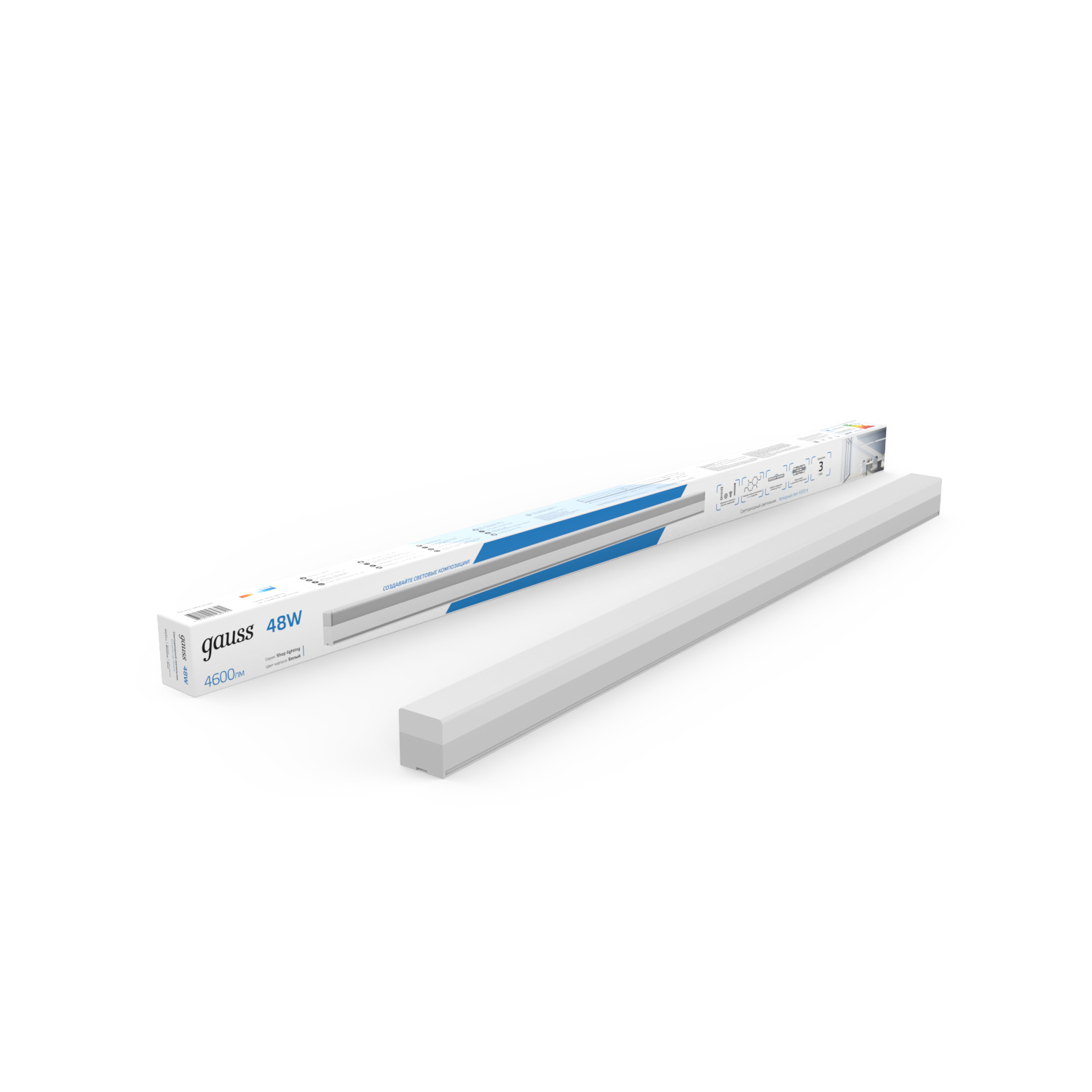 Светильник светодиодный матовый Gauss IP40 1180*70*55мм 48W 4600Лм 6500K Shop Lighting белый 1/12 883525348