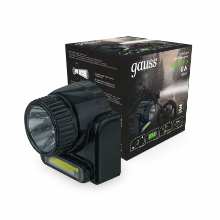 Фонарь налобный Gauss модель GFL309 6W 180lm Lead acid 800mAh LED 1/12/72 GF309