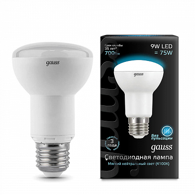 Лампа Gauss LED R63 E27 9W 700lm 4100K 1/10/50 106002209