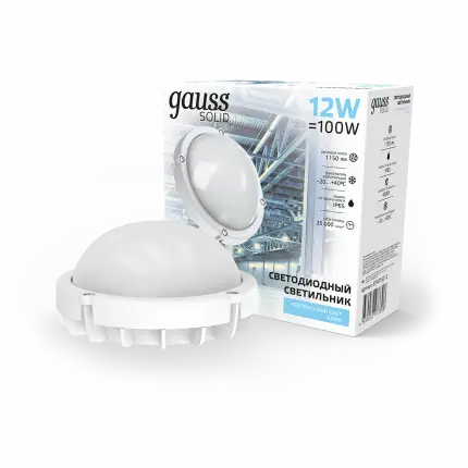 Св-к ЖКХ Gauss SOLID круг 12W 1150lm 4000K 160-260V IP65 D160*53мм белый антивандальный IK10 1/12 874518212