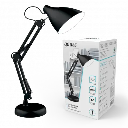 Светильник настольный Gauss модель GTL003 60W 220-240V E27 черный струбцина и основание 1/12 GT0032