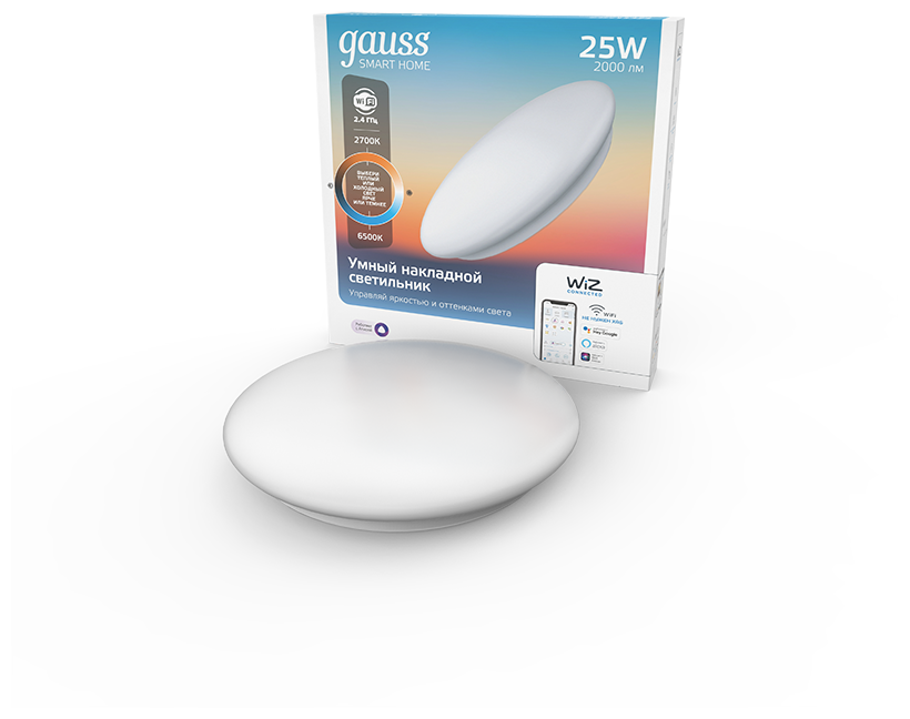 Cветильник GaussSmartHome наст-потол 25W 2000lm 2700-6500К 198-264V IP20 400*70мм изм.цвет.тем.+дим LED1/5 2050112